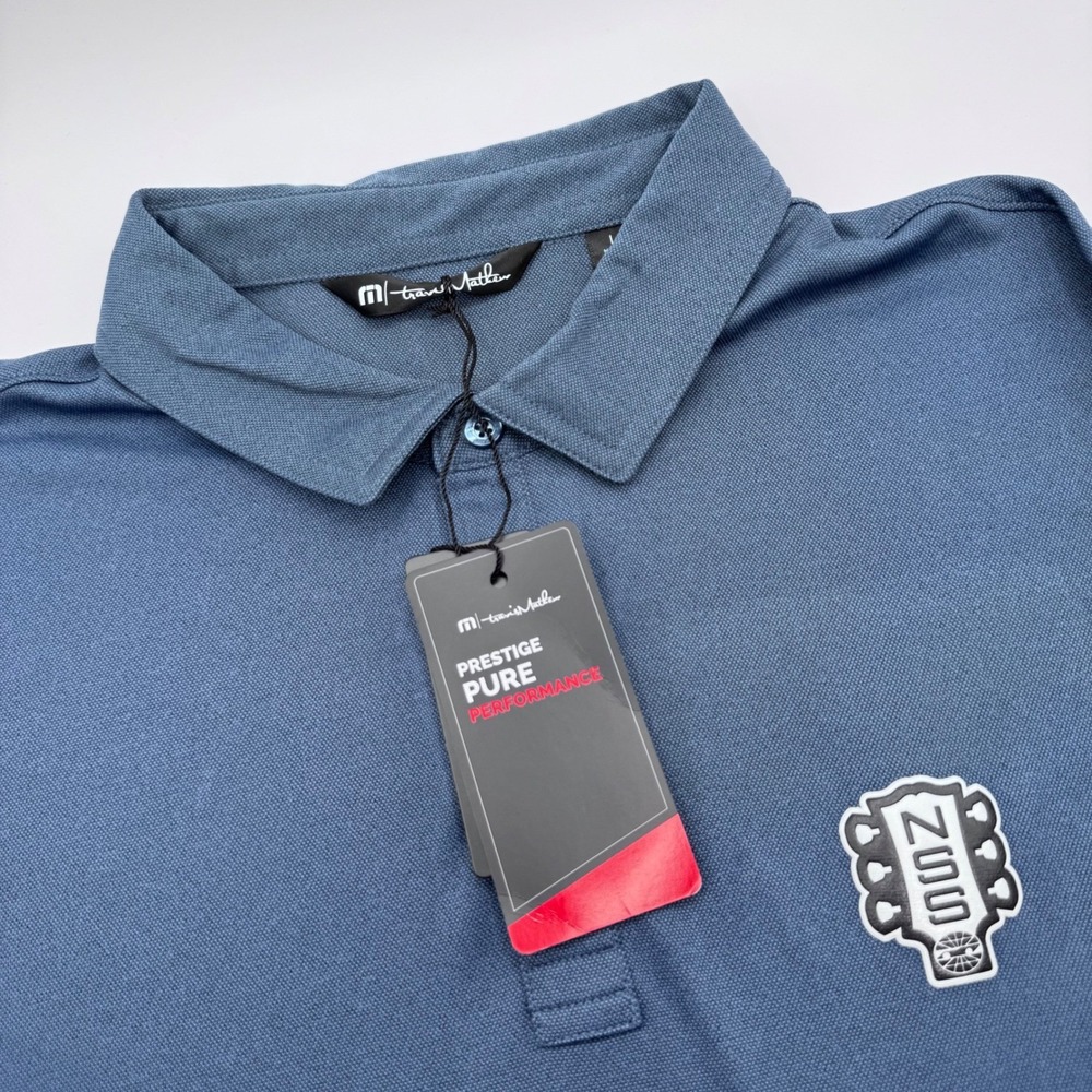 Travis Mathew Men‎ Large Polo Shirt Prestige Pure Performance Blue Golf NSS Logo